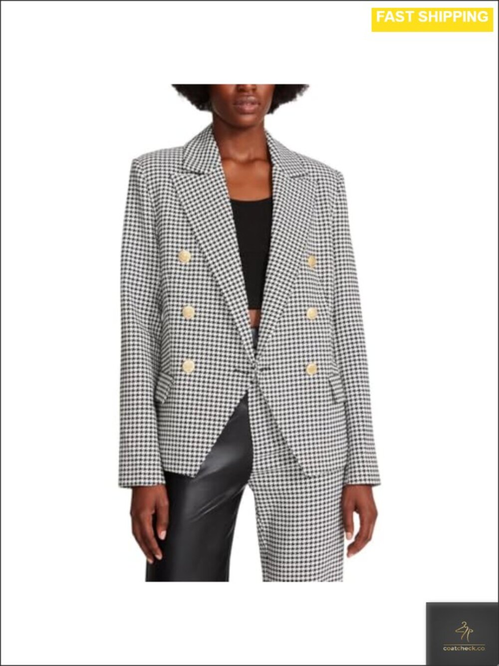 Notch Collar Houndstooth Blazer Business Casual Button Front Long Sleeve